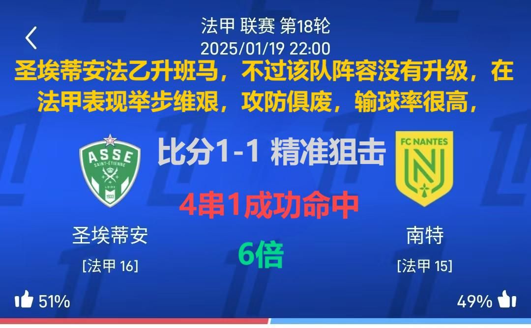 圣埃蒂安不敌南特，遭遇失利